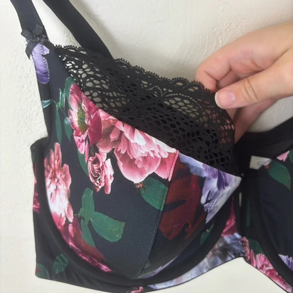Cacique Lightly Lined French Balconette Bra Floral Print Women’s Size 46DDD NWT
